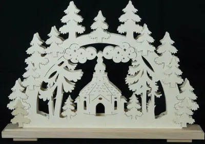 Produktbild von Schwibbogen mit Seiffener Kirche und Beleuchtung BxHxT 50x32x7cm NEU