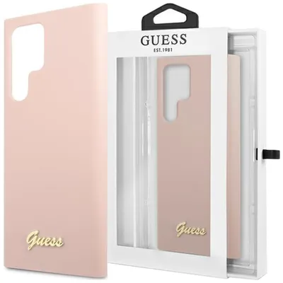 Produktbild von Guess Silikon Script Metal Logo - Samsung Galaxy S23 Ultra Hülle (Pink)