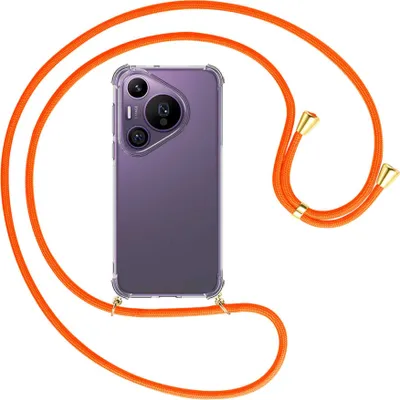 Produktbild von Handykette Backcover-Schutzhülle mit Band (Metall goldfarben) für Huawei Pura 70 Pro / Pro+ - neonorange