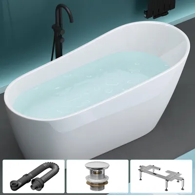 Produktbild von Mai & Mai freistehende Acryl-Badewanne Oval Standbadewanne Weiß inkl. Push-Open Ablaufgarnitur Breite 170cm V528