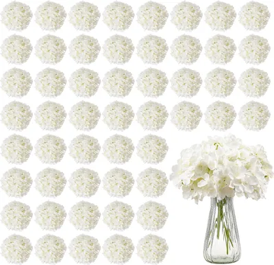 Image de VEVOR Fleurs artificielles, 65 pièces d'hortensias artificiels blancs en soie, blancs pour bouquets de mariage faits maison, décoration de table à la maison, décoration de table pour les fêtes