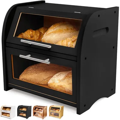 Produktbild von Extra große Brotdose aus Holz mit 2 Regalen und Sichtfenstern
