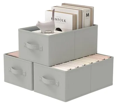 Produktbild von Aufbewahrungsbox, 3er-Set, faltbare Stoffboxen, Aufbewahrungskorb mit 2 Griffen, Oxford-Gewebe, pflegeleicht, Stoff-Kleiderschrankkorb, 33 x 23 x 14 cm