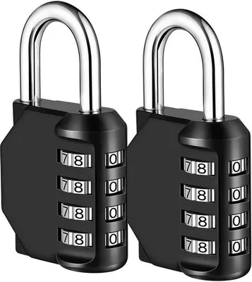 Immagine prodotto di Lucchetto a combinazione, lucchetto a 4 cifre, lucchetto con codice di combinazione per palestre e scuole, lucchetto resistente alle intemperie per garage e cantine (2 pezzi, nero)