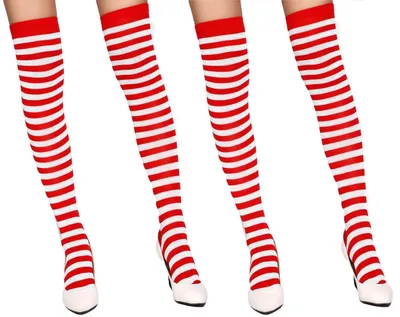 Produktbild von Krautwear® Damen Gestreifte Overknees Strümpfe 2 Paar Ringelstrümpfe Karneval Fasching Cosplay 80er Jahre (2x rot-weiss)