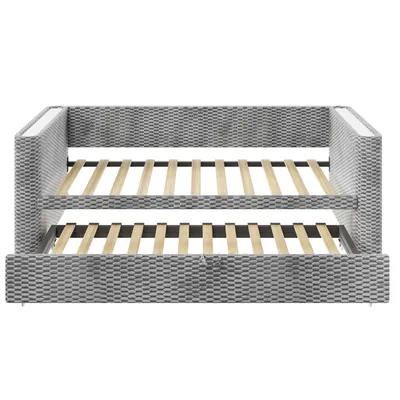 Produktbild von Flieks Schlafsofa 90x200cm/180x200cm, Polsterbett mit Ausziehbarem Bett, Jugendbett Einzelbett mit Led, Tagesbett Daybed Samt, Grau
