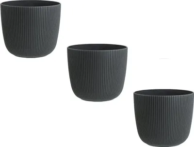 Produktbild von 3x Blumentopf mit Drainagesystem Rund Ø 12 cm Anthrazit