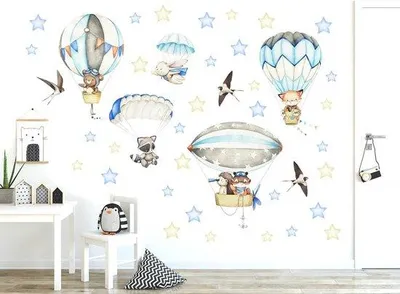 Image de Décoration murale autocollante pour chambre d'enfant sur le thème de la protection des animaux – Décoration avec des ballons pour filles ou garçons – Autocollants muraux pour chambre de bébé