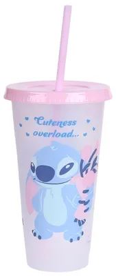 Stitch Reisebecher 700 ml mit Strohhalm, Kaltgetränkebecher