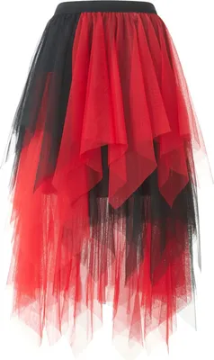 Obrázek produktu pro ASKSA Dámská sukně Midi Tuell Dlouhá spodnička Tuell Spodnička Vysoký pas A-Line Délka kolen Karnevalový kostým Sukně pro Halloween Karneval Party,Černá červená,M