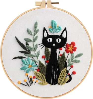 Immagine prodotto di INF Kit punto croce fai da te con motivo gatto e cerchio regolabile