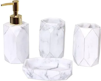Produktbild von Badezimmer-Sets, 4-teilig, inkl. Zahnputzstift und Mundwasserbecher, Aufbewahrungsbox für das Badezimmer.