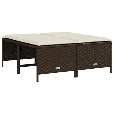 Image de vidaXL Tabouret de jardin avec coussins 4 pcs. Marron Poly Rattan