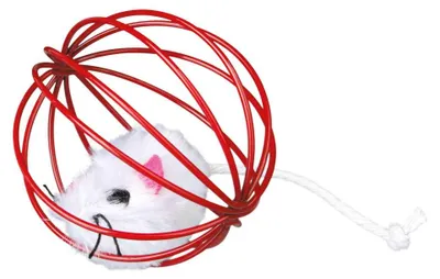 Imagen del producto de Trixie, 24 ratones de peluche en una jaula de metal, diámetro 6 cm