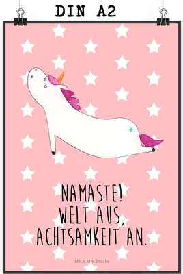 Produktbild von Mr. & Mrs. Panda Bild Einhorn Yoga DIN A2 - Rot Pastell - Geschenk, drucke, Namaste, Lustig, wanddeko, Einhörner, Achtsamkeit, Wandbild, Plakat, Sport, Unicorn, wandkunst