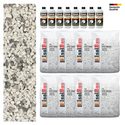 Steinteppich SET Marmorkies 200kg + 8 x PU-Bindemittel für 20m² 4/8mm Ice Grau