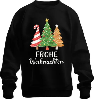 Produktbild von FROHE Weihnachten Weihnachtsbaum Tannenbaum Zuckerstange Lebkuche Uni Sweatshirt Pullover, Schwarz, 3XL