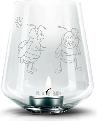 Produktbild von Mr. & Mrs. Panda gravur glas Hummeln Kleeblatt - Transparent - Geschenk, Stumpenkerzenhalter, Biene, Laterne, Deko, Lustige Sprüche, Spruch Fröhlich, Kerzenglas, Hummel