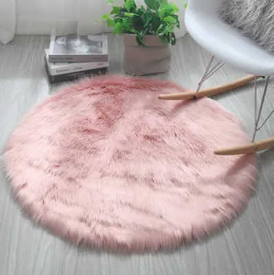 Produktbild von 2 Stk Shaggy Teppich, Schlafzimmer Rund Künstliches Schaf Fell Teppich Rosa