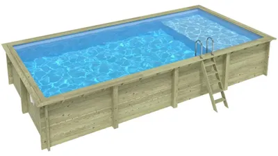 Produktbild von Pool AQUA 8.5 x 4.35 - H.1.45 m mit Liegefläche, hellblau, auf Rahmen - ohne Betonieren