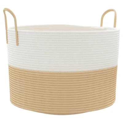 Zdjęcie produktu dla vidaXL Kosz do przechowywania beżowo-biały Ø51x33 cm Bawełna