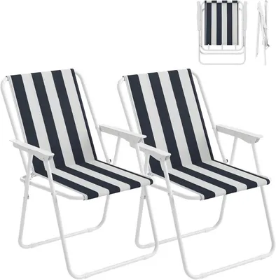 Produktbild von WOLTU 2er Set Campingstuhl klappbar mit Armlehnen, für Camping Strand, Blau+Weiß