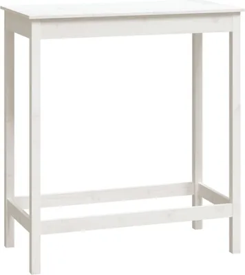 A white wooden bar table is shown against a white background.