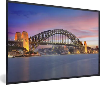 Produktbild von MuchoWow® Gerahmtes Poster Skyline von Sydney und die Sydney Harbour Bridge in Australien 90x60 cm - Poster mit Schwarzem Bilderrahmen Wandposter Rahmen Foto Bilder - Fotorahmen - Foto-Plakat