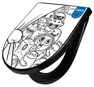 Produktbild von WC Sitz D-Form Schwarz mit Absenkautomatik Motiv Monsterparty [TDSCH3 13471]