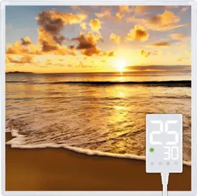 Produktbild von Heidenfeld Infrarotheizung HF-HP105 | Flachheizung - Heizpaneel - Bildheizung - Wandhalter - Überhitzungsschutz (400 Watt Strand1)