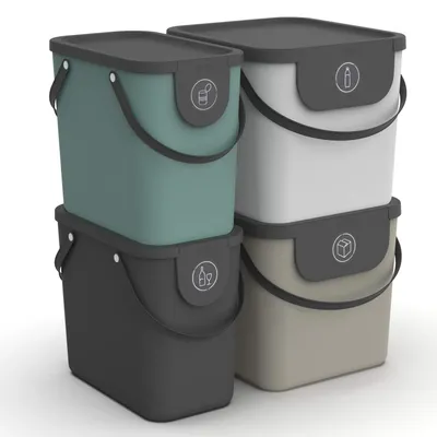Obrázek produktu pro Sada pro recyklaci odpadů 2 x 40l, 2 x 25l ALBULA, barva: antracitová/kapucino/zelené jmelí a bílá