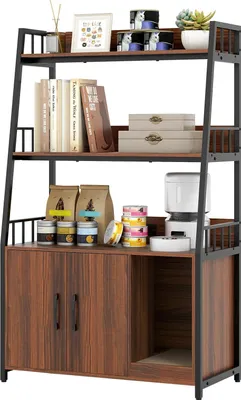 Image de Armoire pour litière - Meuble pour litière - Étagère - Station de recharge - 3 niveaux - Tapis à griffer - Entrée - Matériau fibreux - Brun thé
