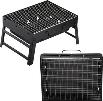 Produktbild von 2er Set Holzkohlegrill Tragbar, 35x27x20 cm Klappgrill, tragbarer Koffergrill, BBQ Faltgrill für Camping, Picknicks, Urlaub, Strandpartys und andere Outdoor-Aktivitäten, Reisegrill, Koffergrill