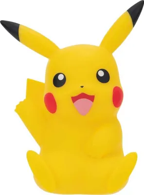 A yellow Pikachu figurine is shown from the front against a white background.