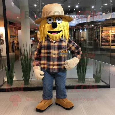Produktbild von Goldene REDBROKOLY Vogelscheuche Maskottchen Kostüm figur bekleidet mit einem Flanellhemd und Hutnadeln