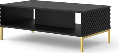 Zdjęcie produktu dla Stolik kawowy SURF 90x60 cm BLACK MATT Stolik z frezowanymi frontami MDF Stolik kawowy Stolik boczny Stolik do salonu NOGI ZŁOTE