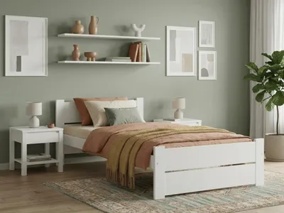 Zdjęcie produktu dla Łóżko IKAROS DOUBLE 90 x 200 cm, białe Materac: Materac Deluxe 10 cm, Stelaż: Z stelażem listwowym