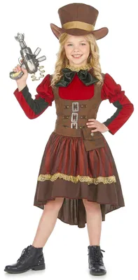 Immagine prodotto di Costume steampunk chic per ragazze Costume di Halloween marrone-rosso - 146/164 (13-14)