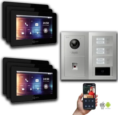 Produktbild von Goliath IP Video Türsprechanlage: 7-Zoll 6 Familienhaus, Fingerprint, RFID, Silber : 7 Zoll Schwarz : Aufputz Dose Monitor Farbe: 7 Zoll Schwarz Montage: Aufputz Dose