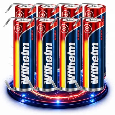 Produktbild von 8 x Lithium Ionen Akku Wilhelm 3,7 V LÖTFAHNE U Form 800 mAh Typ 14500 Li Ion AA