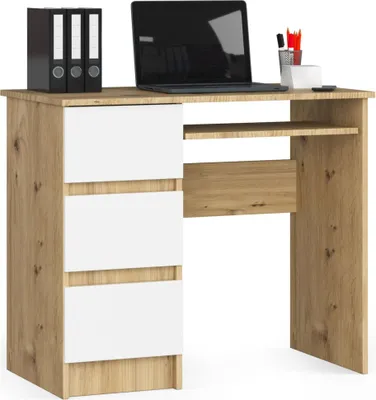 Immagine prodotto di Scrivania A-6 in Rovere Artisan e Bianco Sinistra con Cassetti Estraibili e 3 Cassetti