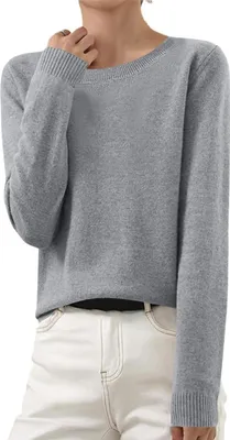 Image de ASKSA Pull en tricot femme Elégant Pull en tricot uni Duenne Pull d'hiver en tricot fin Stretch Chaud Pull en laine Basic Pull col rond,Gris,3XL