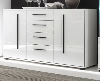Produktbild von Sideboard "Design-D" Anrichte in weiß Hochglanz mit Soft-Close Kommode 150 x 86 cm