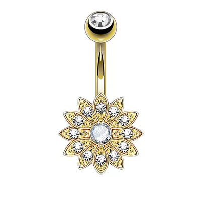 Produktbild von Taffstyle Bauchnabelpiercing Bauchnabelpiercing mit Kristallen besetzte Blume, Gold | Clear