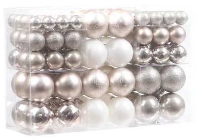 100 unzerbrechliche Christbaumkugeln Champagner, 30–60 mm