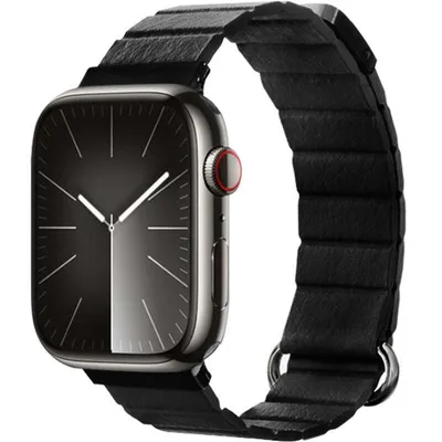 Image de Crong Eclipse - Bracelet magnétique en cuir pour Apple Watch 44/45/46/49 mm (noir)