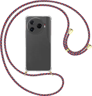 Produktbild von Handykette Backcover-Schutzhülle mit Band (Metall goldfarben) für Tecno Camon 30 Pro 5G - silber/blau/rot