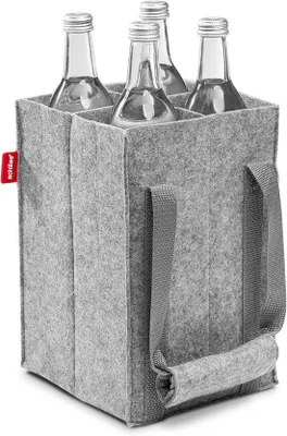 Productafbeelding van Flessentas met 4 vakken voor 1,5 liter flessen - gerecycled vilt, 18 cm x 18 cm x 27 cm, grijs