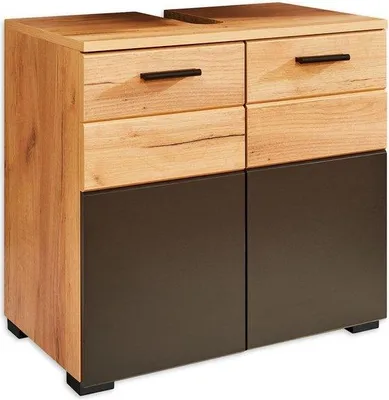 Immagine prodotto di Famanu: Mobile contenitore sotto il lavabo - Design moderno con finitura effetto legno di quercia e nero