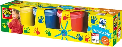 Produktbild von SES Creative 00305 Fingerfarben 4 Farben Fingerfarbe kinder ungiftig, Blau, Grün, Rot, Gelb, Nicht toxisch, Waschbar, Gluten-frei, 145 ml